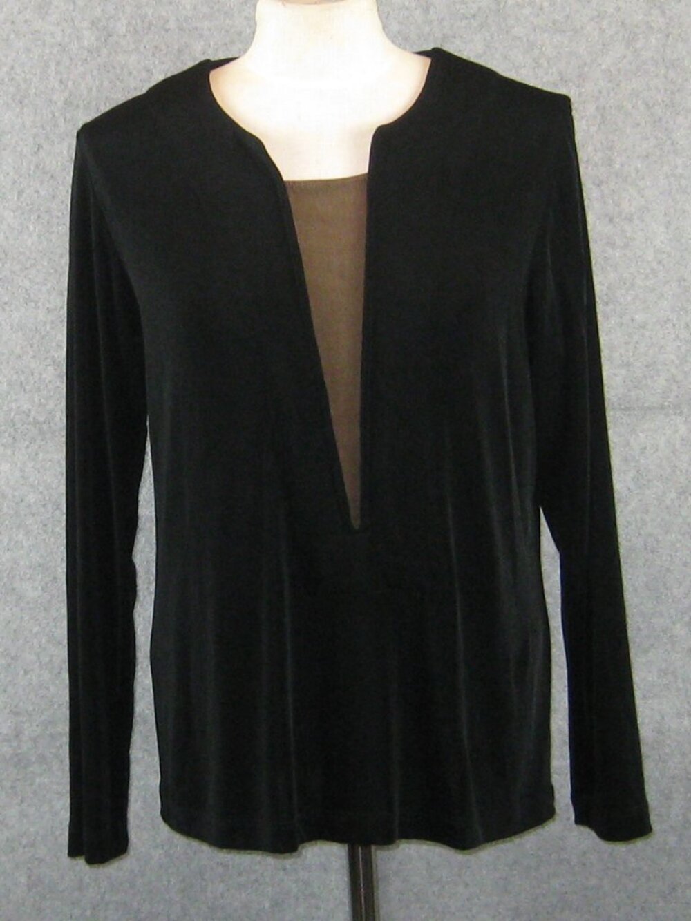 Chico's Travelers Karren Long Sleeve Top Black Camel